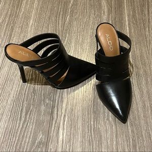 Aldo black leather mule heels